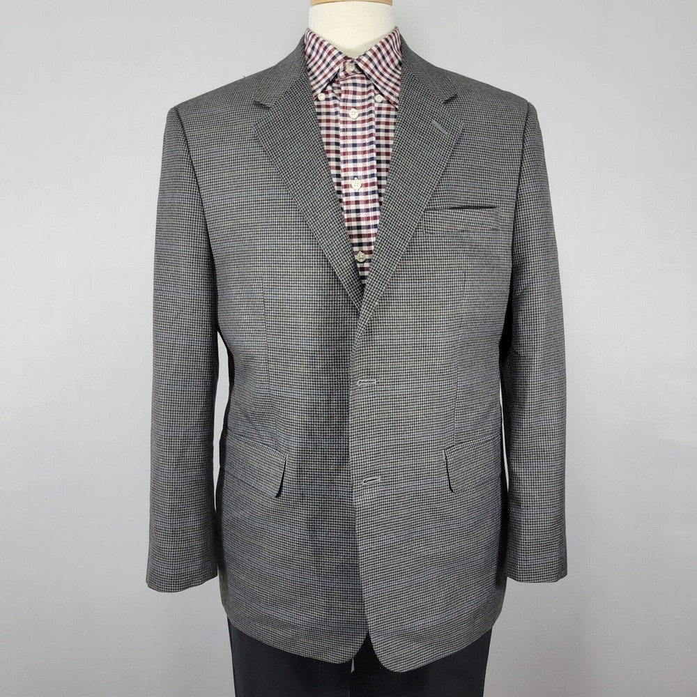 Croft & Barrow Mens Sport Coat Blazer Two Button Gray Houndstooth Poly Blend 42R